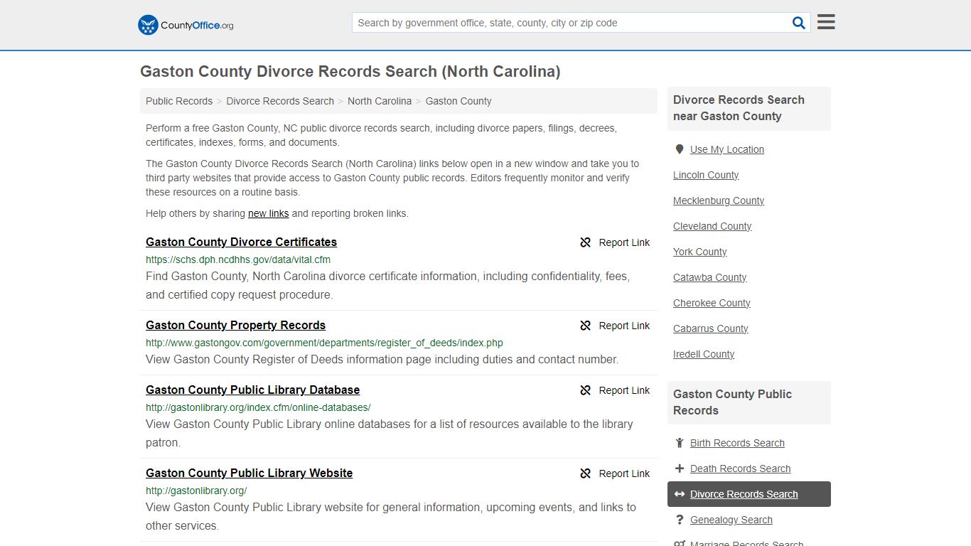 Gaston County Divorce Records Search (North Carolina) - County Office